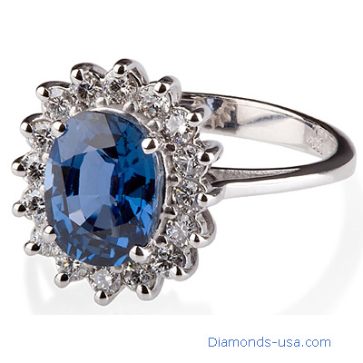 Princess Diana replica ring, 1.90 carats Royal Blue Oval 