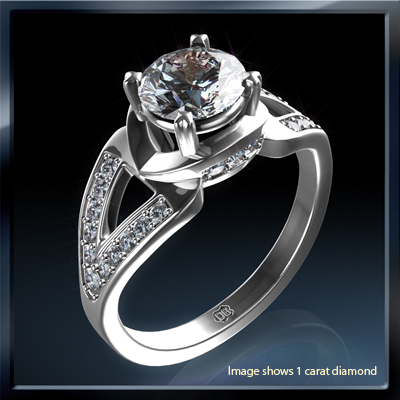 0.24 Carats, Round, Engagement ring with side stones settings