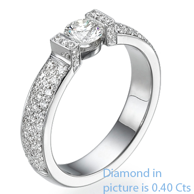 Like tension engagement ring encrusted with diamonds