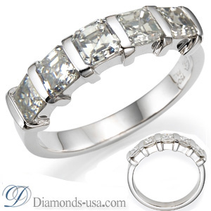 1.30 carats five Asscher cut diamonds Anniversary ring
