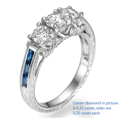 Three diamonds Antique style ring