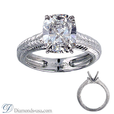 Hand engraved heavy contour engagement ring