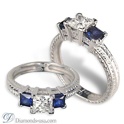 0.82 Carats, Princess, Antique style hand engraved engagement ring