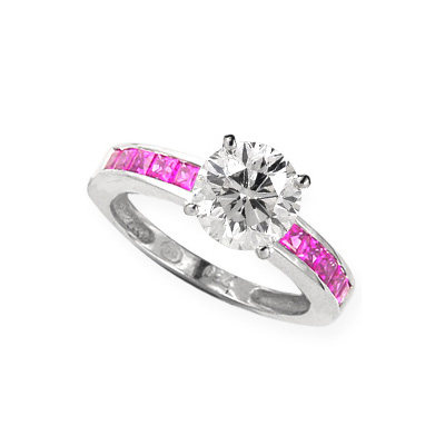 Engagement ring settings with side Pink Princess Sapphires