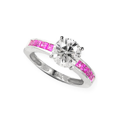 Princess diamond ring Engagement ring settings with side Pink Princess Sapphires