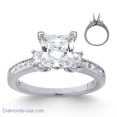 0.80 carats side princess diamonds engagement ring