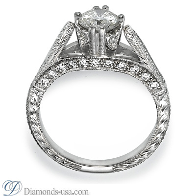 Antique style hand engraved engagement ring