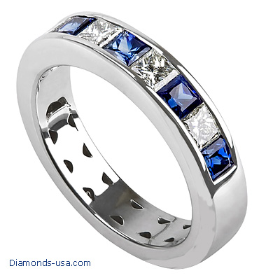 4.7mm Diamond and Sapphires Princess wedding  or anniversary band-finished