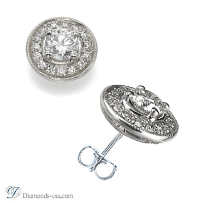 Designers diamond stud earrings with pave set Diamonds