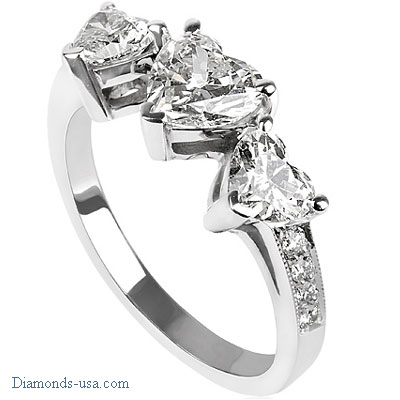Three Heart Shaped ring with side diamonds
