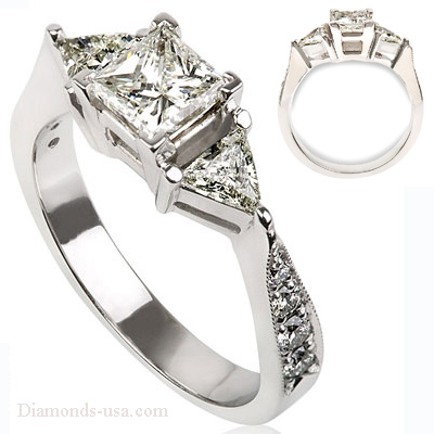 3 stone diamond ring with triangle sides