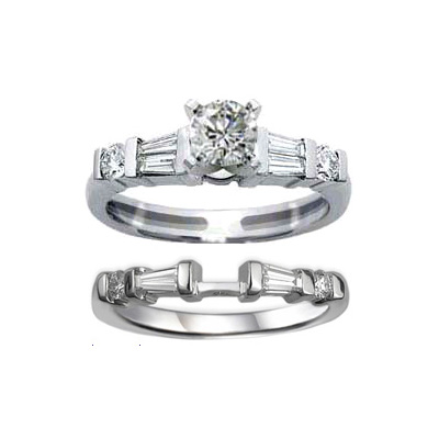 Wedding band JID 109693 set with two taper baguette diamonds 016 carats G