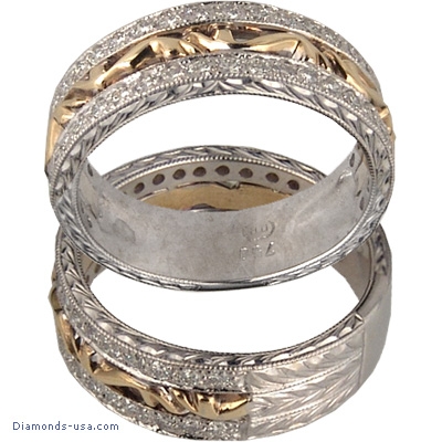  Art Deco Wedding Band set with 0.55 Carat Diamonds