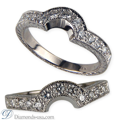 Hand engraved Wedding band set with 0.25 carats diamonds