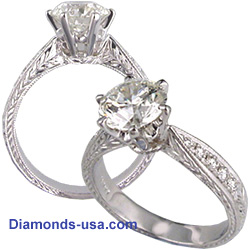 Antique bridal rings set, replica, hand engraved
