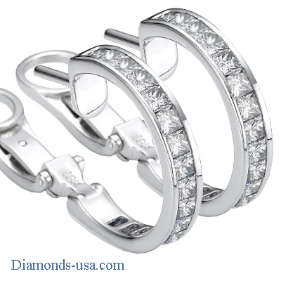 3 Carat Princess channel hoop earrings