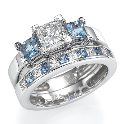 Aquamarines & diamonds bridal set, engagement & wedding