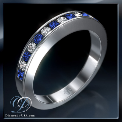 Anniversary / Wedding ring 7 diamonds 0.30 carats  and 7 Blue Sapphires