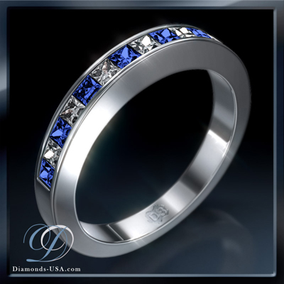 0.30 carats Princess diamonds and Royal Blue Sapphires weddind band