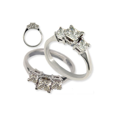 Princess cut three stone engagement ring