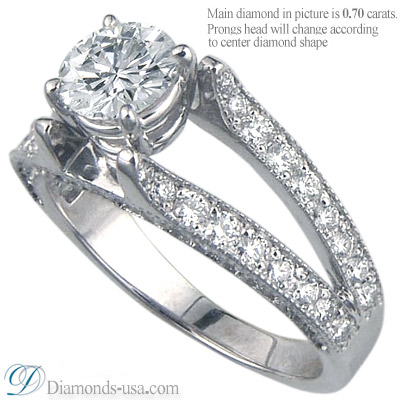 Split band engagement ring with round diamonds