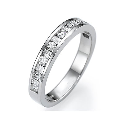 Round and Baguette diamonds wedding band, 0.70carat