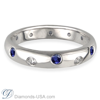 Six Diamonds Six Blue Sapphires wedding band-3.7mm width