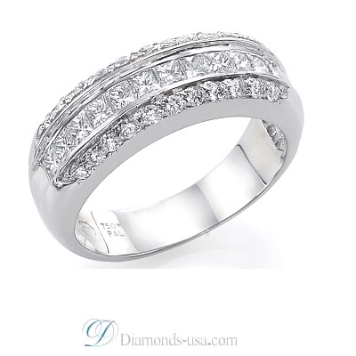 1Carat Princess and Round Diamonds Wedding Band