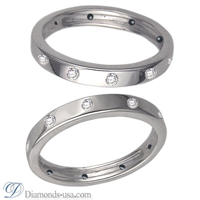 One ring, 3 mm, Flat surface wedding ring set with 10 diamonds 0.18cts