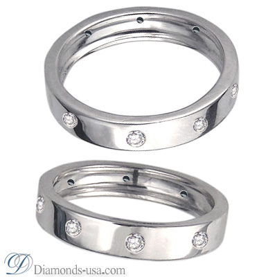 4.5mm Flat surface Wedding band set with 9 diamonds 0.38cts