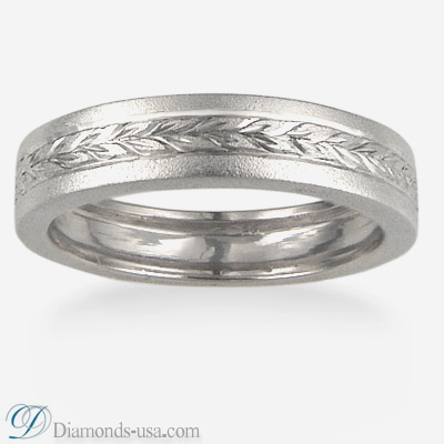 4.5mm Flat Burnished surface Wedding band with Hand Engravement all around