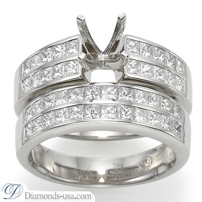 Bridal rings set, 2 carat princess sides