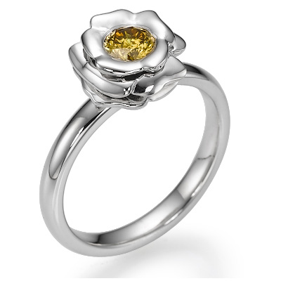 The Rose set with 0.37 carat Natural Fancy vivid Yellow natural diamond