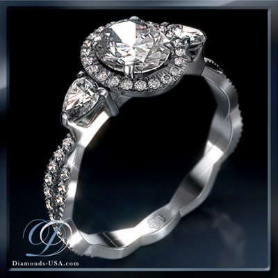 1.09 Carats, Princess, Engagement ring with side stones settings, finished