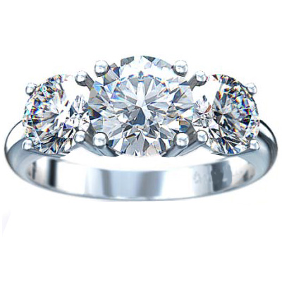 1.04 Carats, Round, Three diamonds Ring, Finished