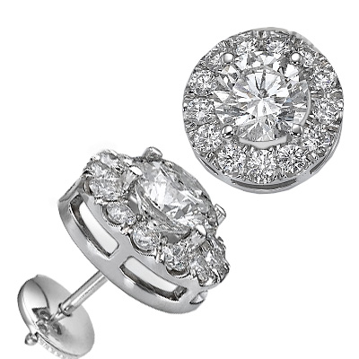 Round diamonds Halo earring studs