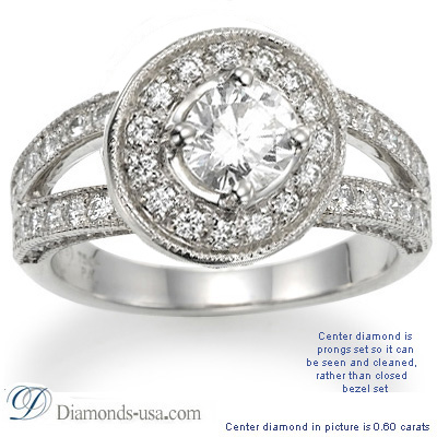 Engagement ring settings, split band with diamonds