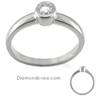 Engegement ring, Bezel set, for round diamonds.