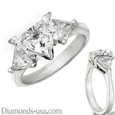 Engagement ring  with side triangle diamonds