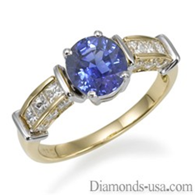 Anillo de compromiso, de cóctel con diamantes y zafiros azules