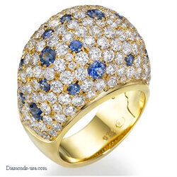 Foto Anillo de cóctel en forma de cúpula con diamantes y zafiros azules de