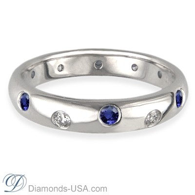 Diamonds & Blue Sapphires wedding ring, 3.7mm.