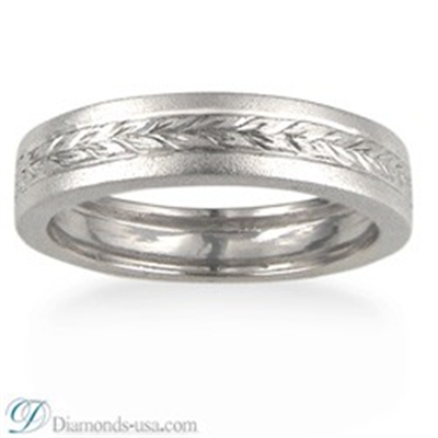 4.5 mm wheat motif men wedding band