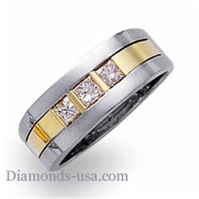 Tres diamantes talla princesa, Anillo de diamantes para hombre.