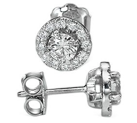 Halo earring studs, 0.31 carats side diamonds
