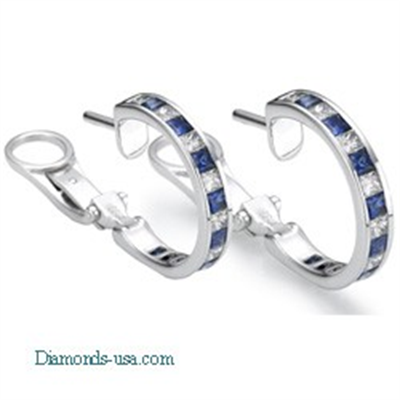 Hoop earrings, Princess Diamonds and Sapphires