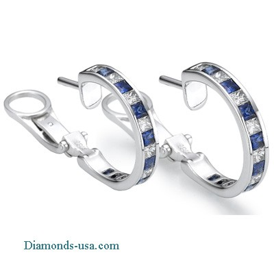 Hoop earrings, Princess Diamonds and Sapphires