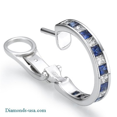 Hoop earrings, Princess Diamonds and Sapphires