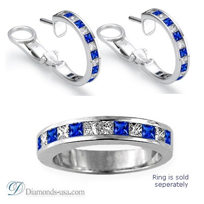 Hoop earrings, Princess Diamonds and Sapphires