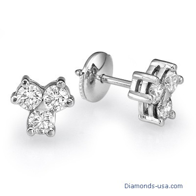 Pendientes con racimos de tres diamantes, 0,60 quilates